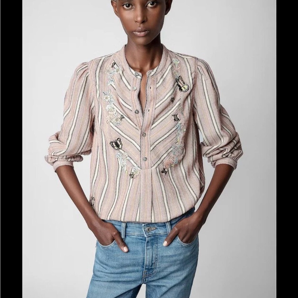 Zadig & Voltaire Pink Striped Blouse with Embellishments